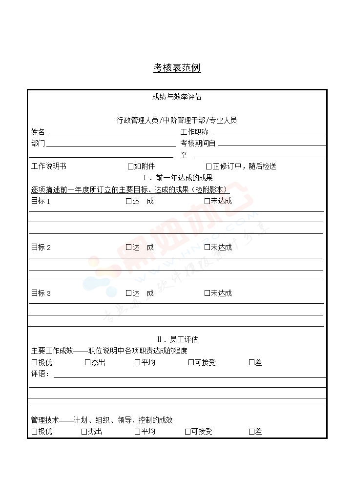 公司考核表范例