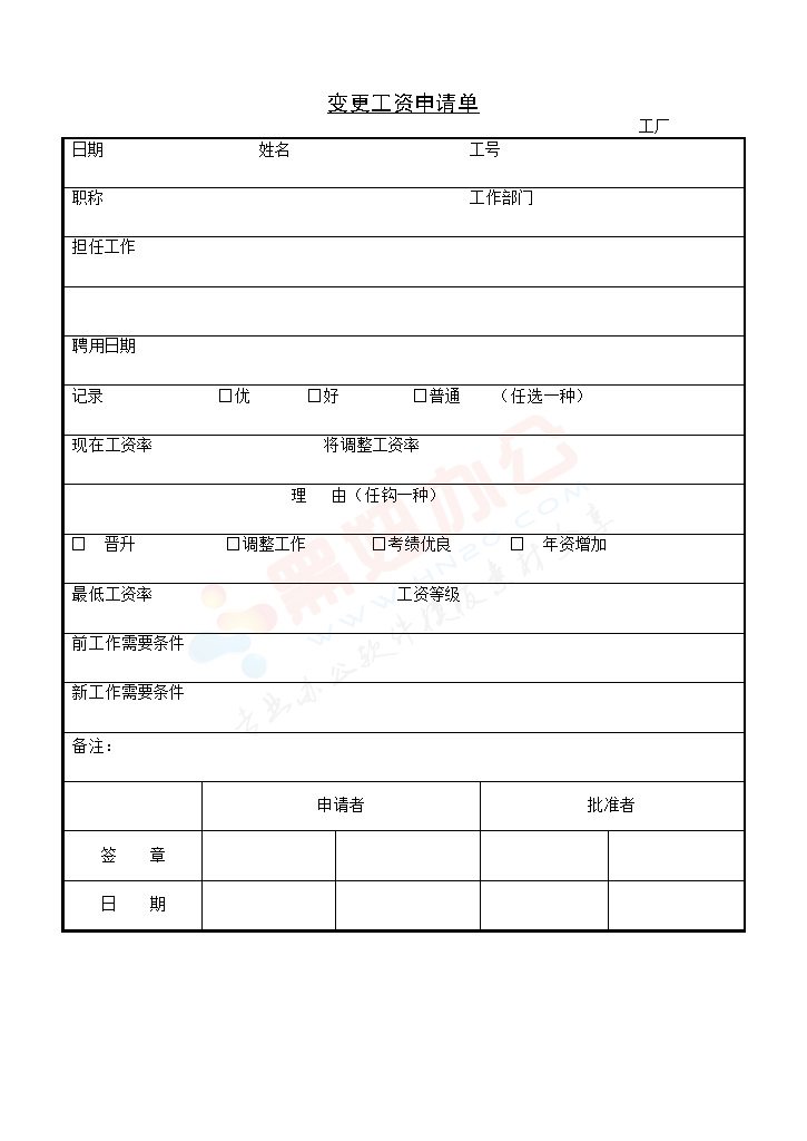 变更工资申请单样本