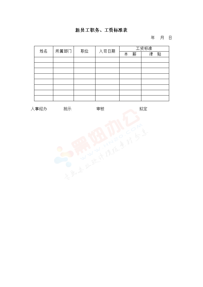 新员工职务工资标准表