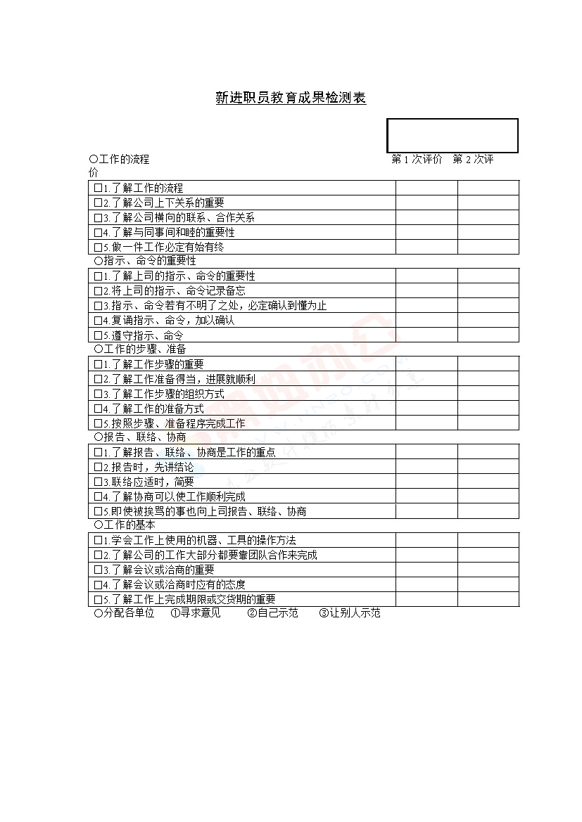 新进职员教育成果检测表模板
