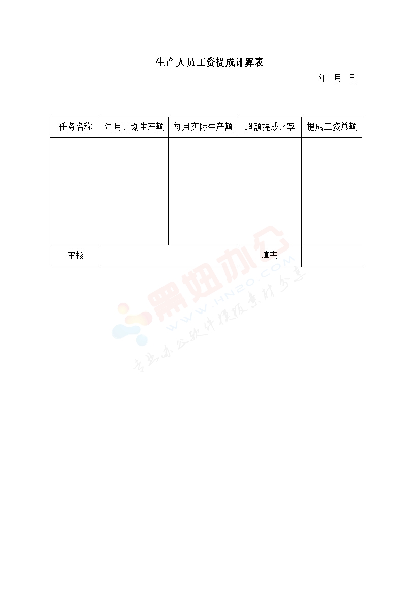 生产人员工资提成计算表