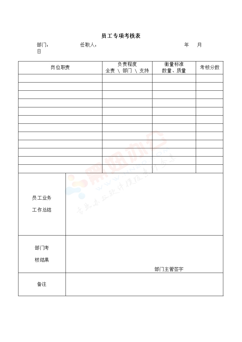 员工专项考核表