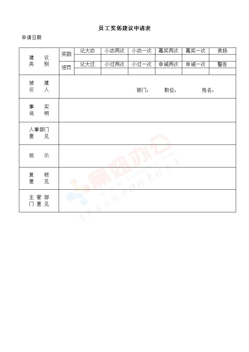 员工奖惩建议申请表