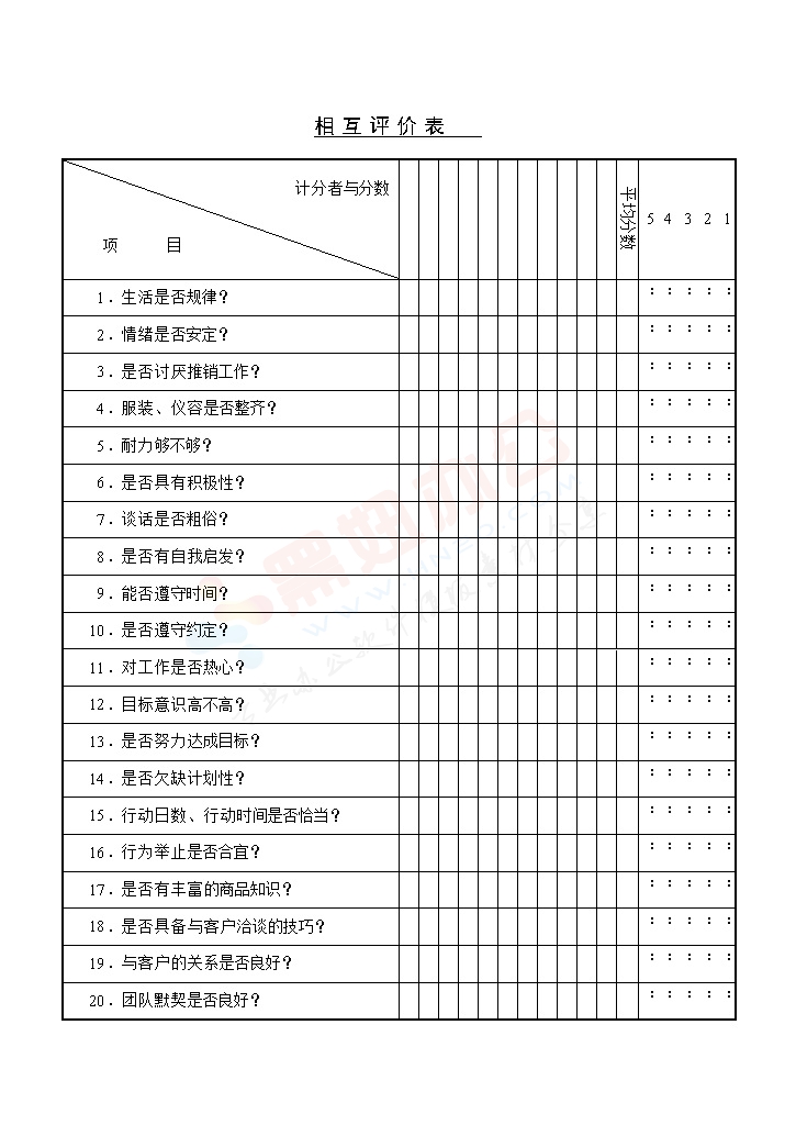 公司团队相互评价表