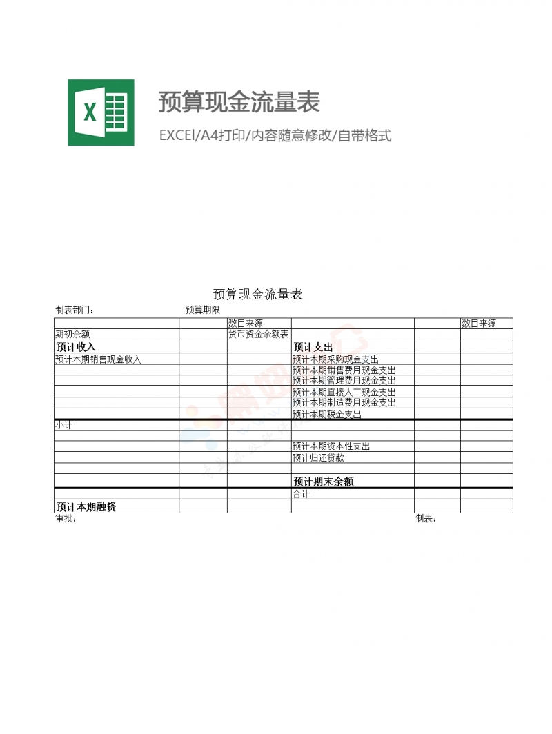 预算现金流量表