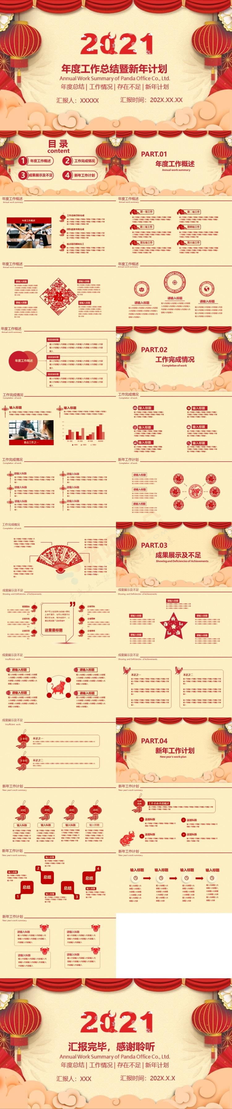 红色中国风年度工作总结PPT模板
