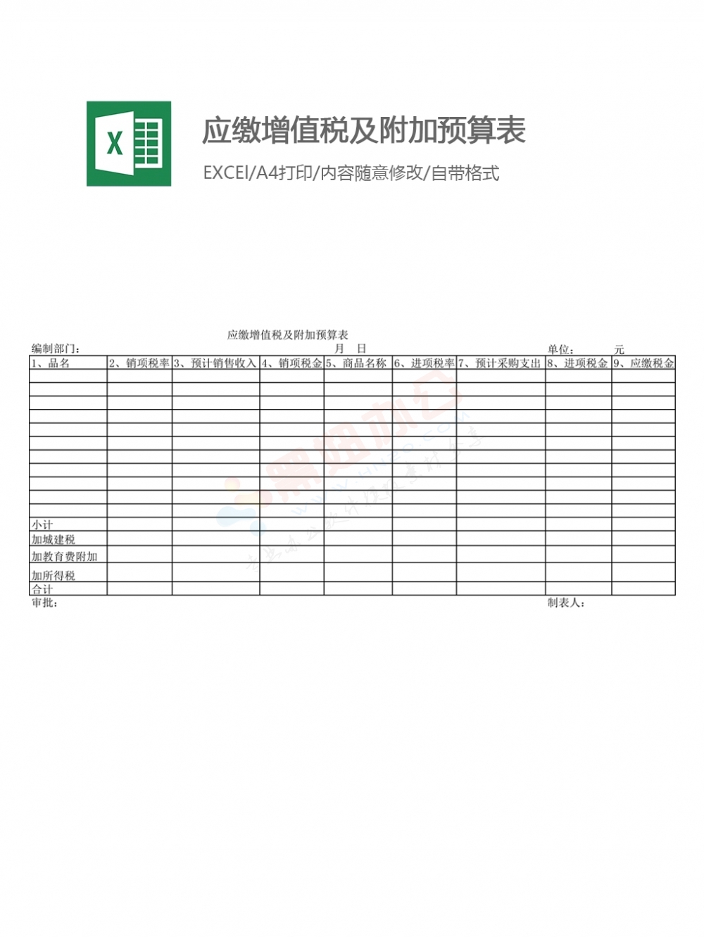 应缴增值税及附加预算表